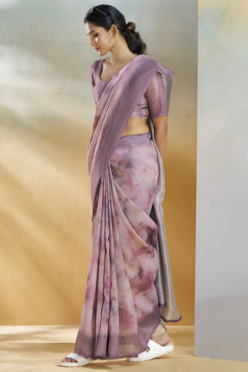 Falcon Lavender Digital Printed Khadi Silk Saree