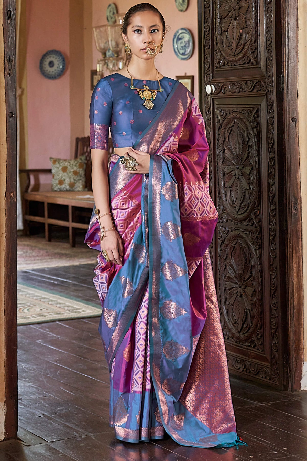Fandango Purple Banarasi Silk Saree