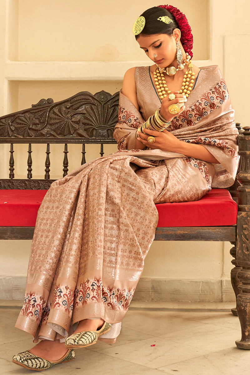 Fawn Beige Digital Printed Soft Silk Saree
