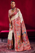 Fawn Beige Kashmiri Modal Pashmina Silk Saree
