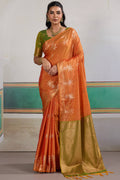 Fiery Orange Banarasi Tussar Silk Saree