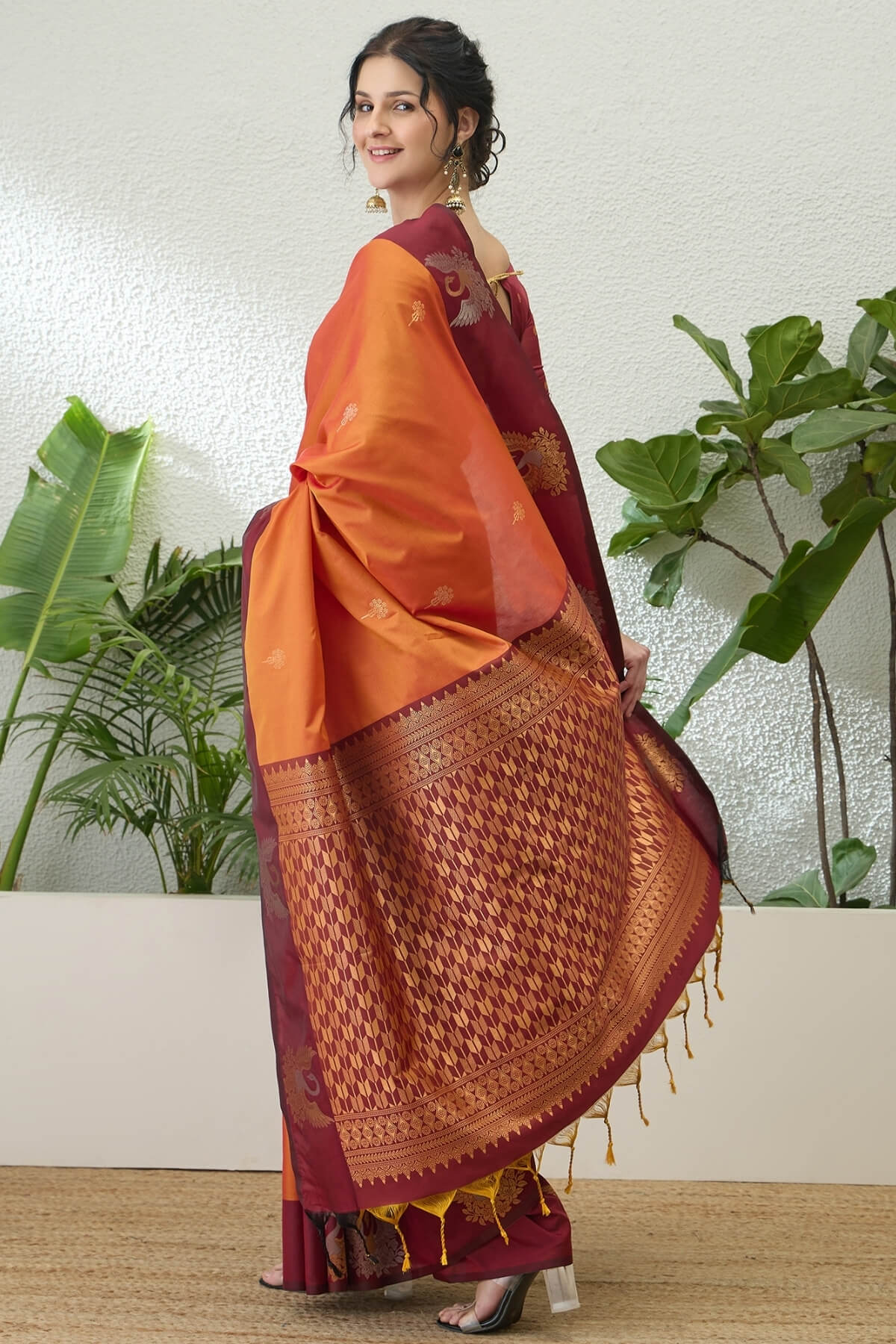 Fiery Orange Handloom Banarasi Silk Saree