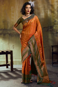 Fiery Orange Soft Pochampally Silk Saree