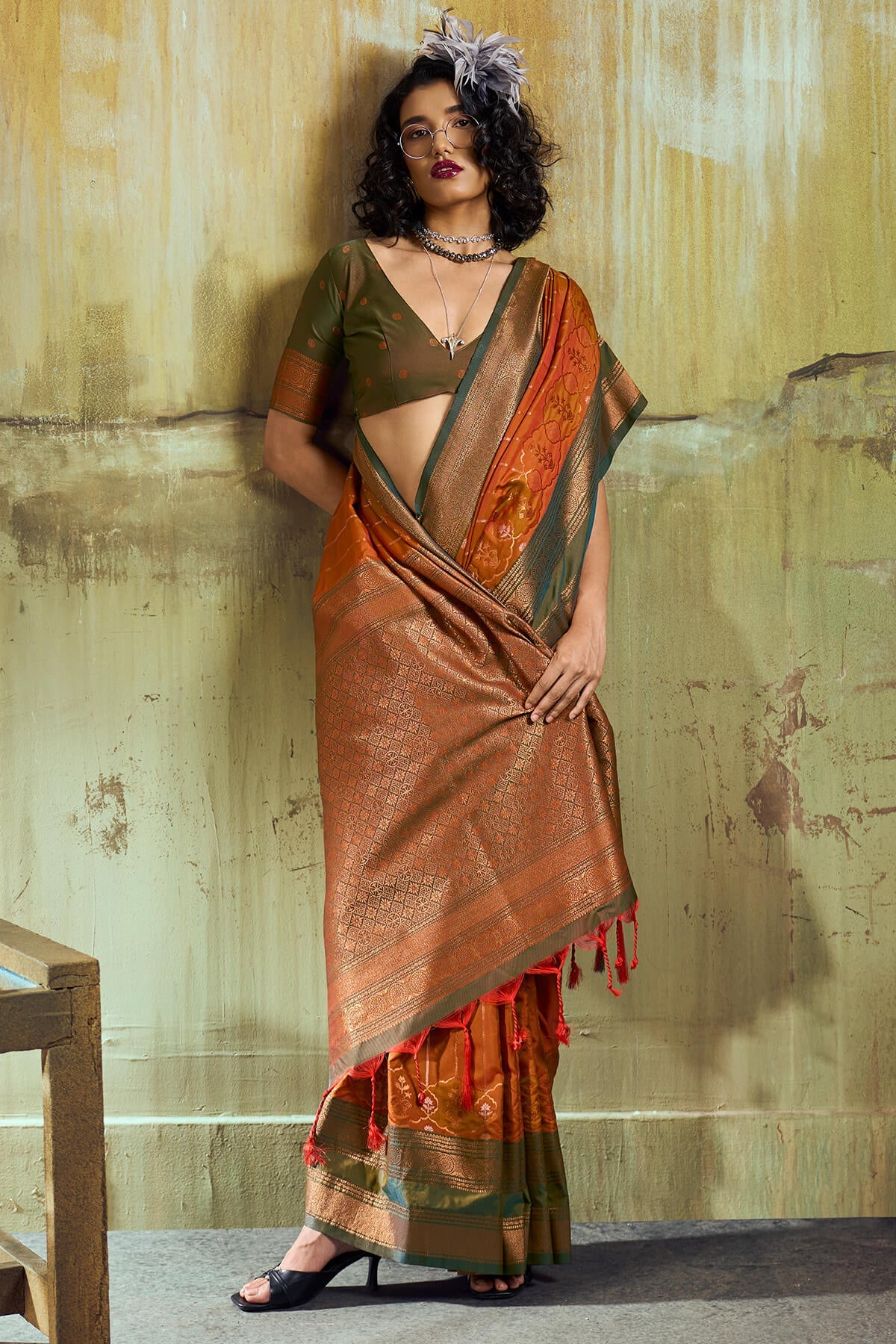 Fiery Orange Soft Pochampally Silk Saree