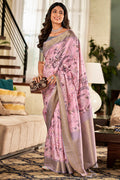 Flamingo Pink Printed Soft Silk Saree