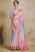 Flamingo Pink Silk Saree with Digital Print