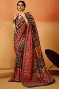 Forest Black Kashmiri Modal Pashmina Silk Saree