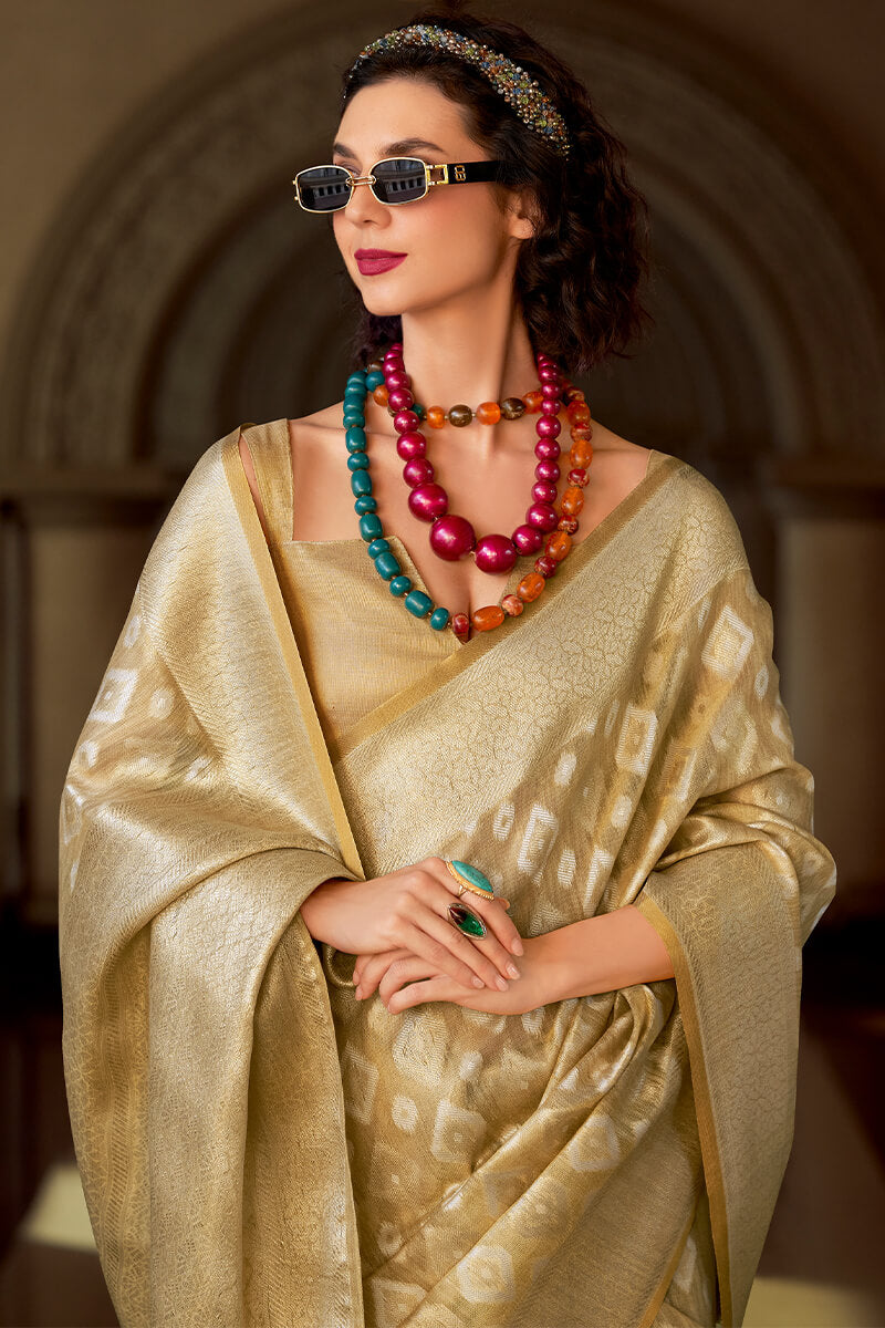French Beige Tissue Silk Saree
