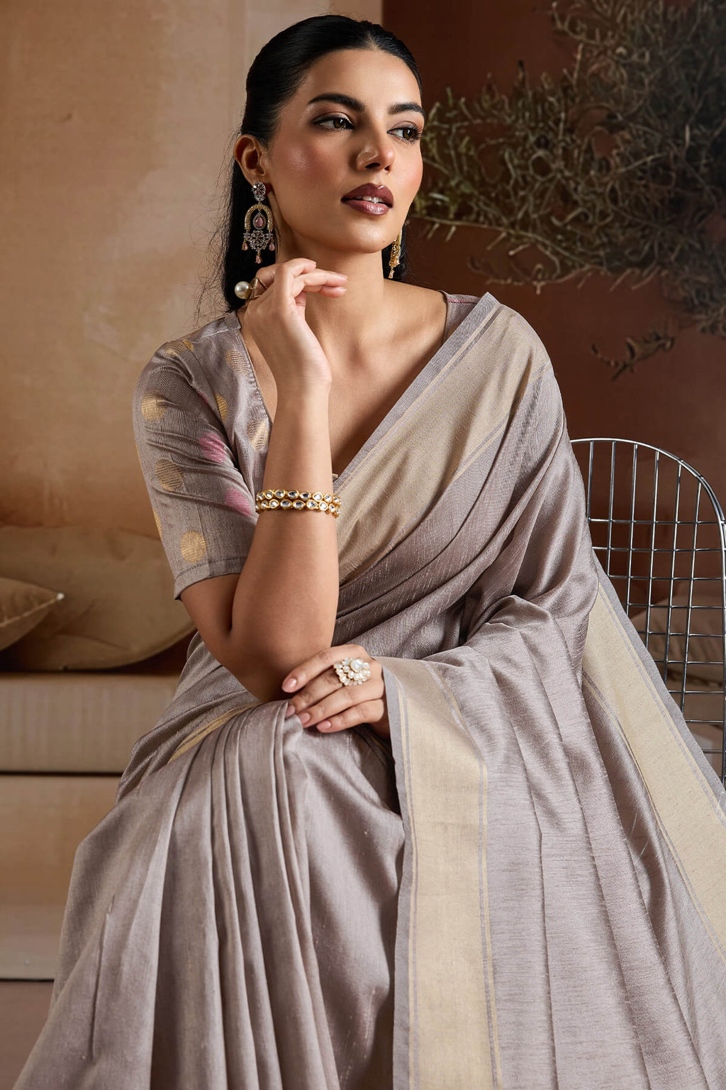 French Grey Bhagalpuri Silk Saree
