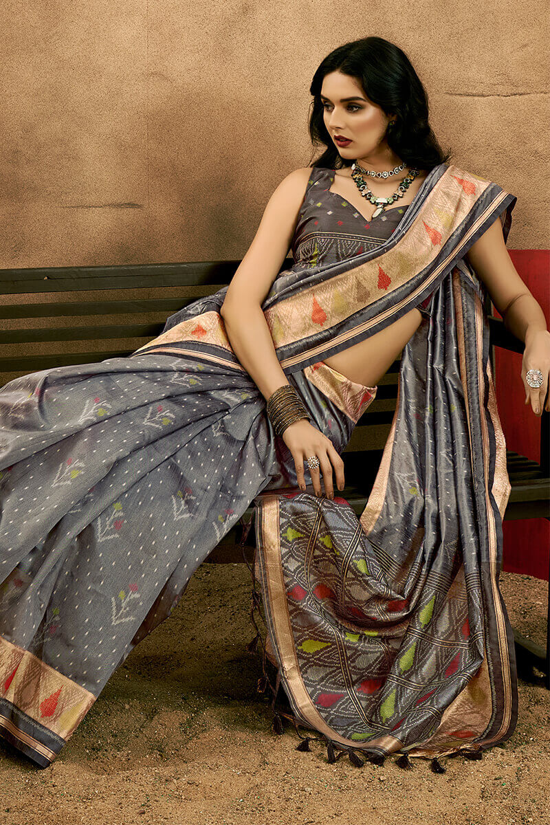 Friar Grey Patola Silk Saree