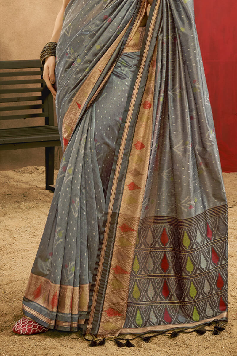 Friar Grey Patola Silk Saree