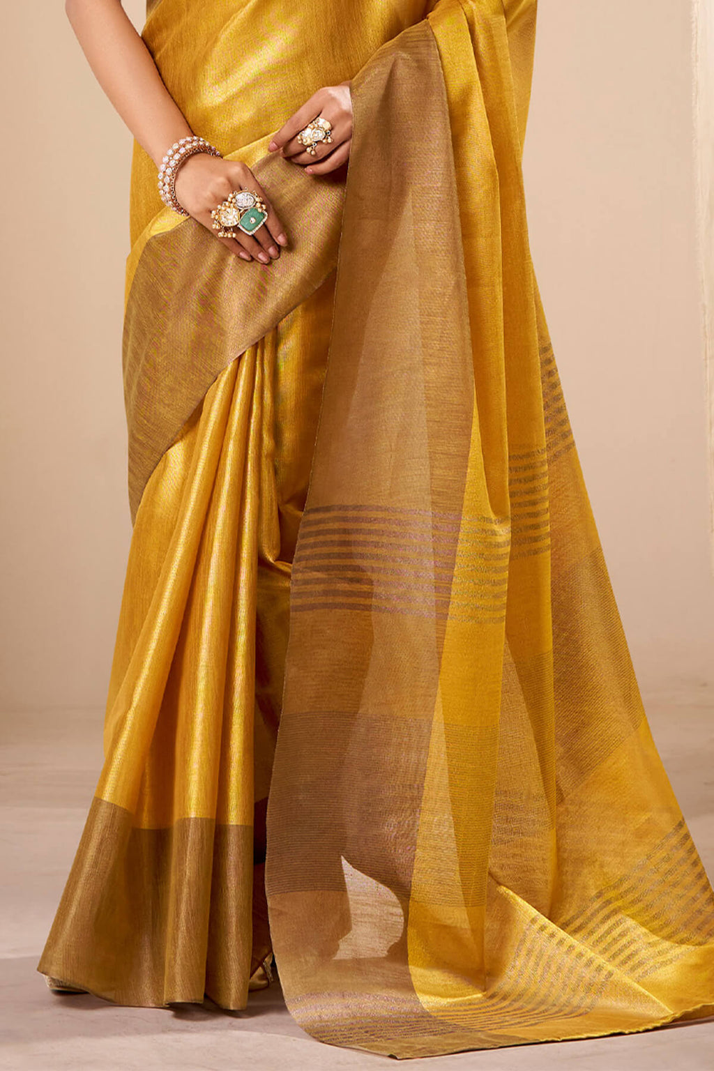 Fuel Yellow Banarasi Tissue Silk Saree