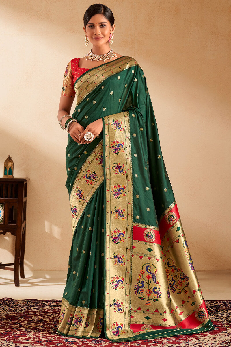 Gable Green Paithani Silk Saree