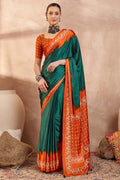 Gable Green Printed Satin Silk Saree