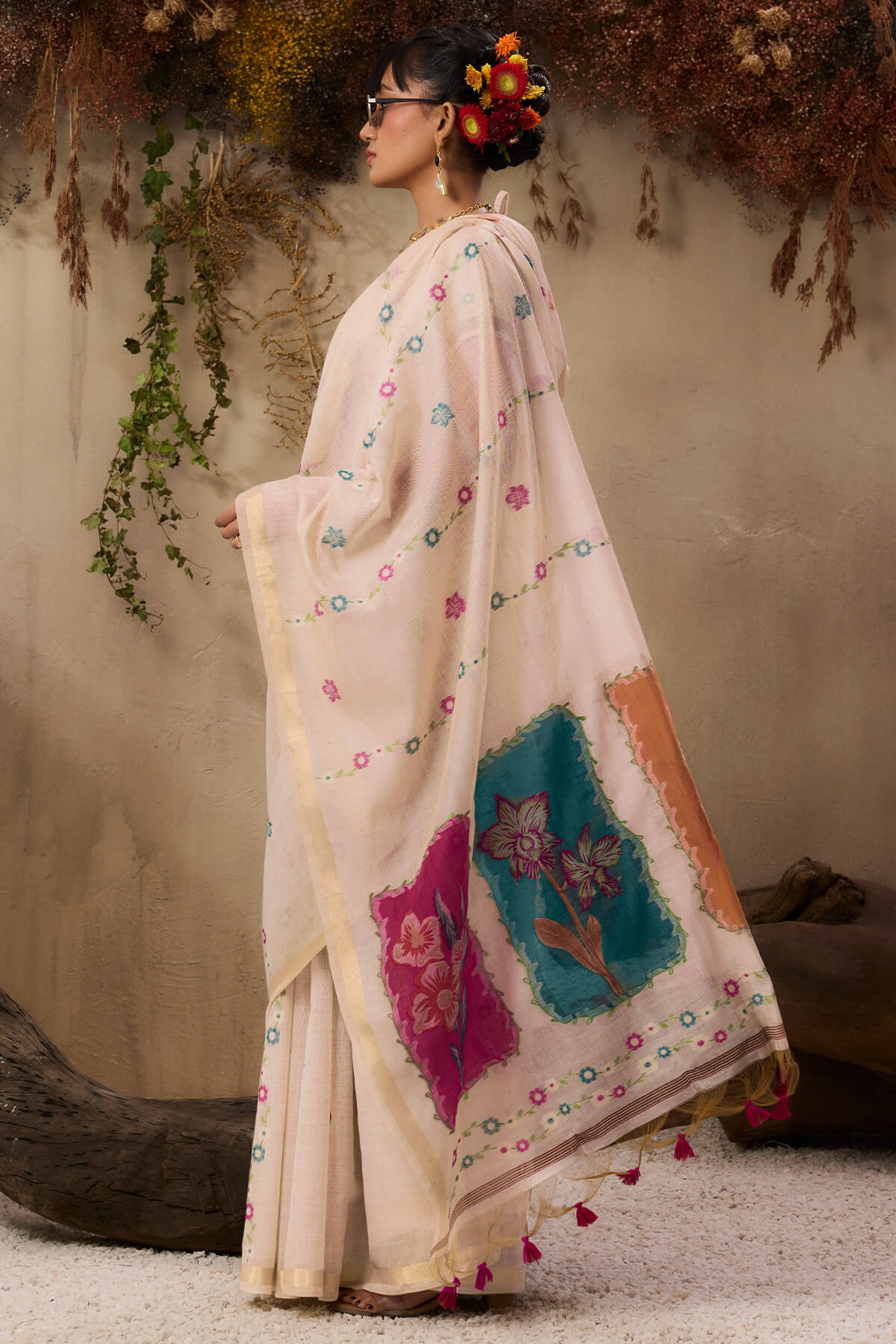 Grain Beige Handloom Munga cotton Silk Saree