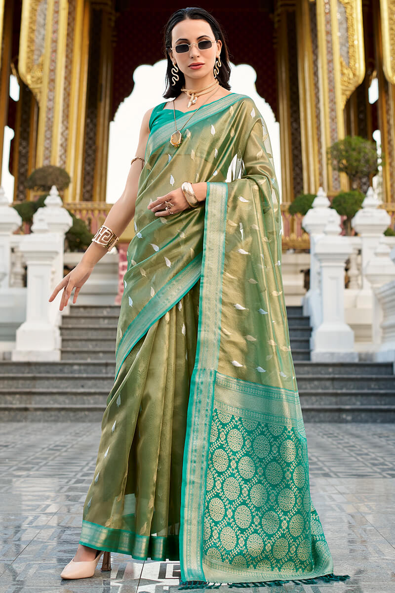 Granite Green Tissue Silk Saree
