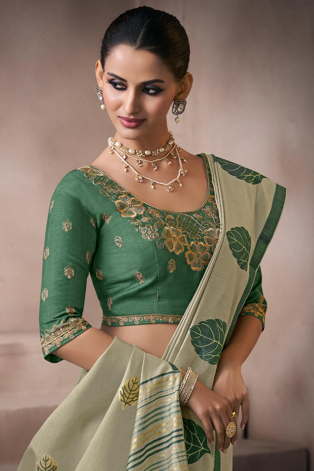 Granite Green Viscose Cotton Silk Saree with Embroidery Blouse