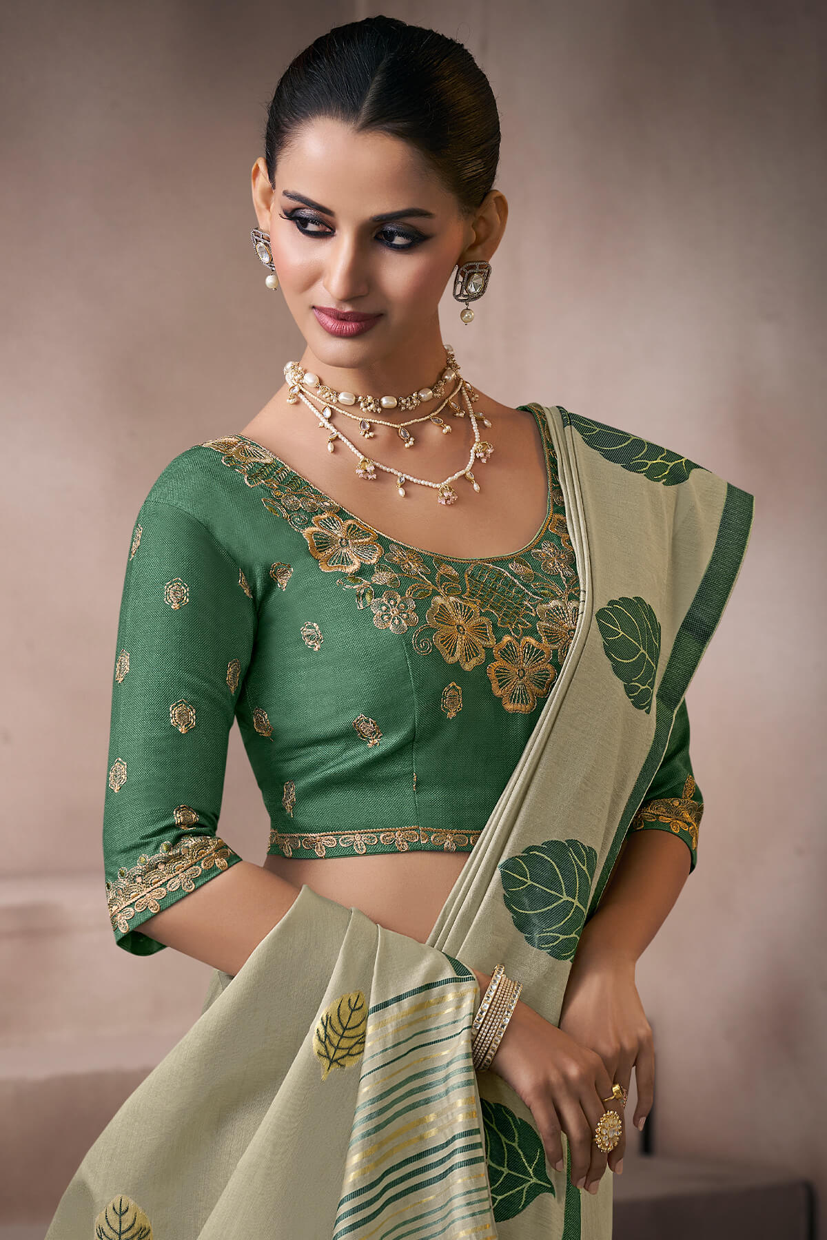 Granite Green Viscose Cotton Silk Saree with Embroidery Blouse
