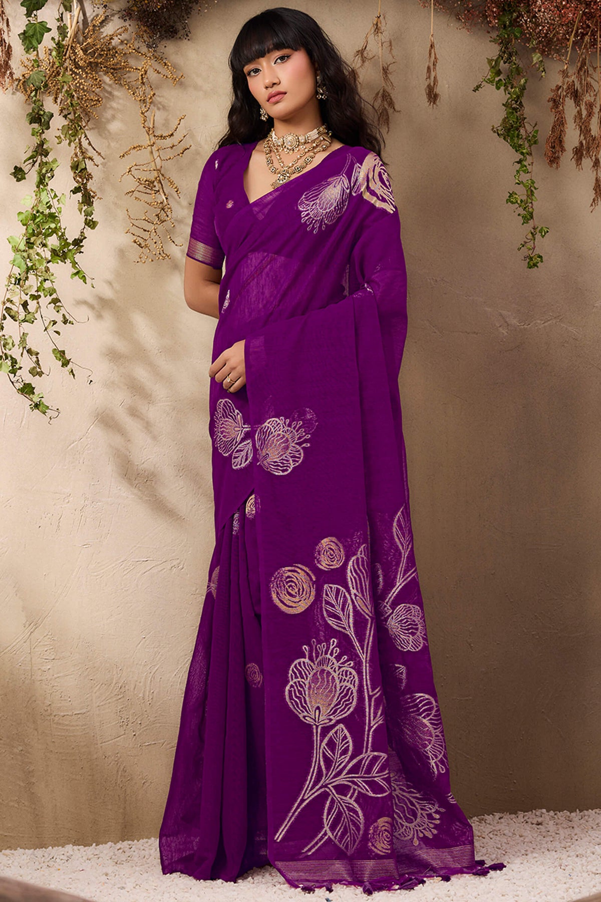 Grape Purple Munga Silk Saree