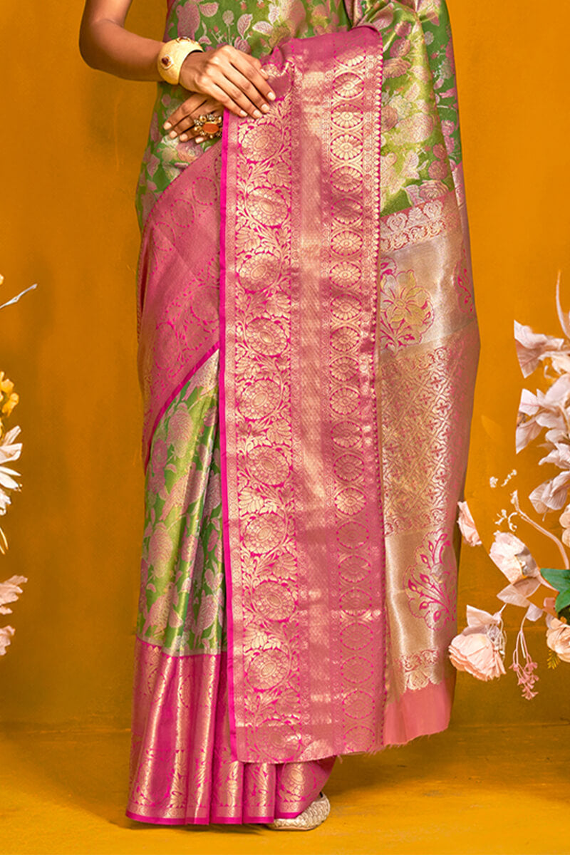 Grass Green Kanjivaram Silk Saree