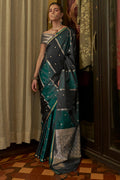Green and Black Banarasi satin silk saree