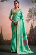 Greenish Turquoise Linen Silk Saree