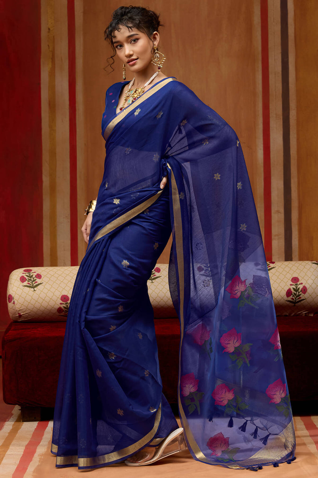 Gulf Blue Handloom Munga Cotton Saree