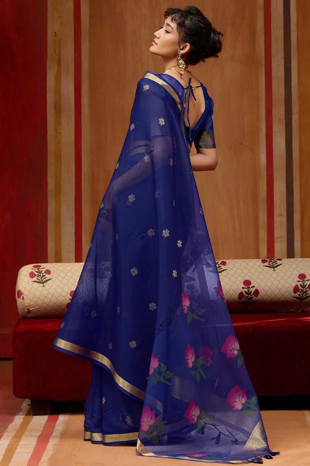 Gulf Blue Handloom Munga Cotton Saree
