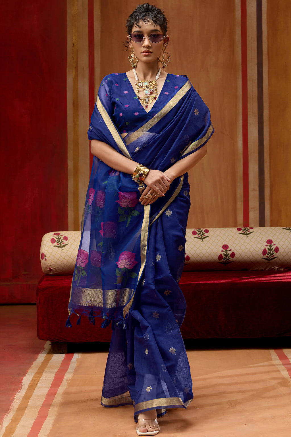 Gulf Blue Handloom Munga Cotton Saree