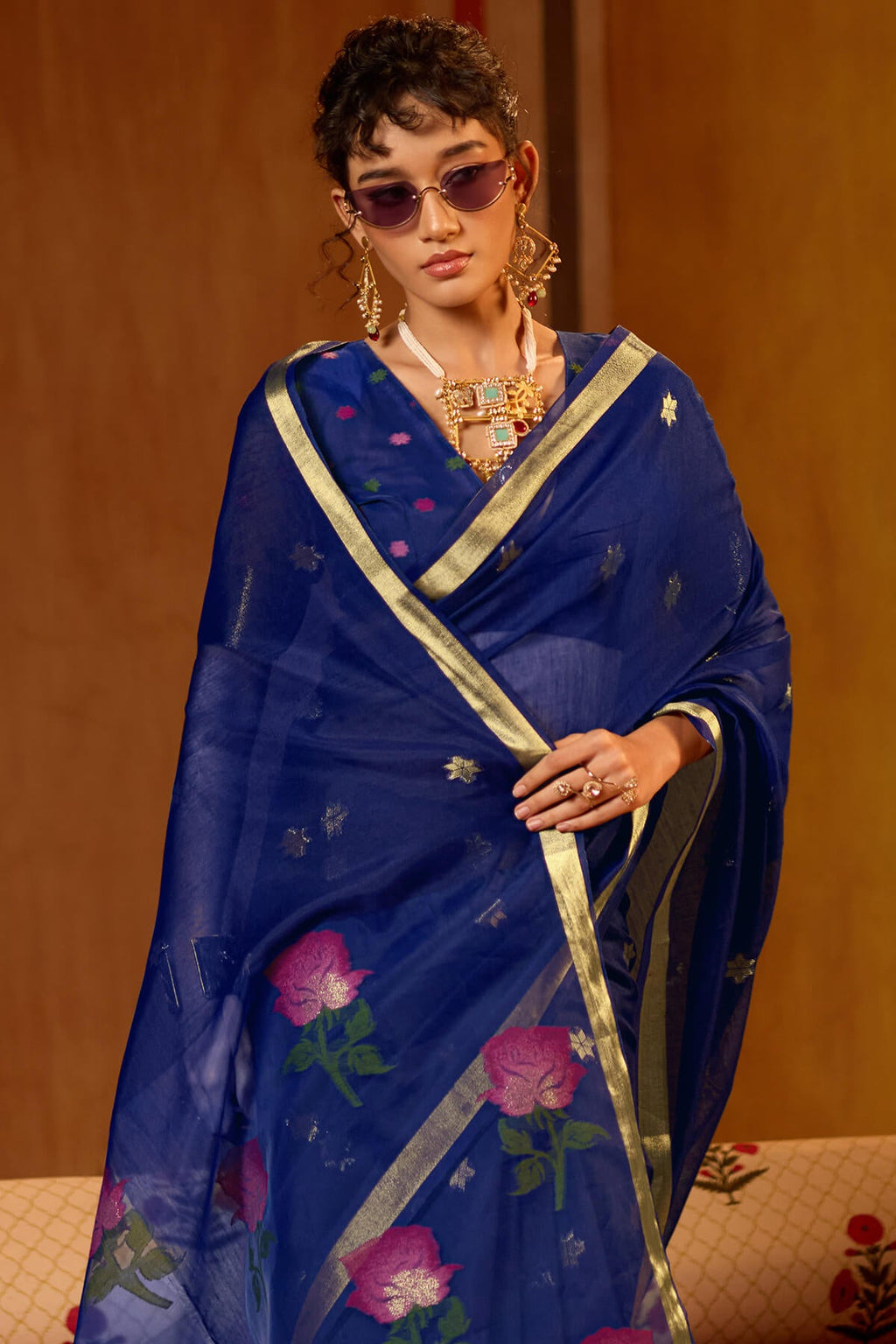 Gulf Blue Handloom Munga Cotton Saree
