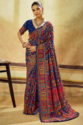 Gulf Blue Kashmiri Modal Pashmina Silk Saree