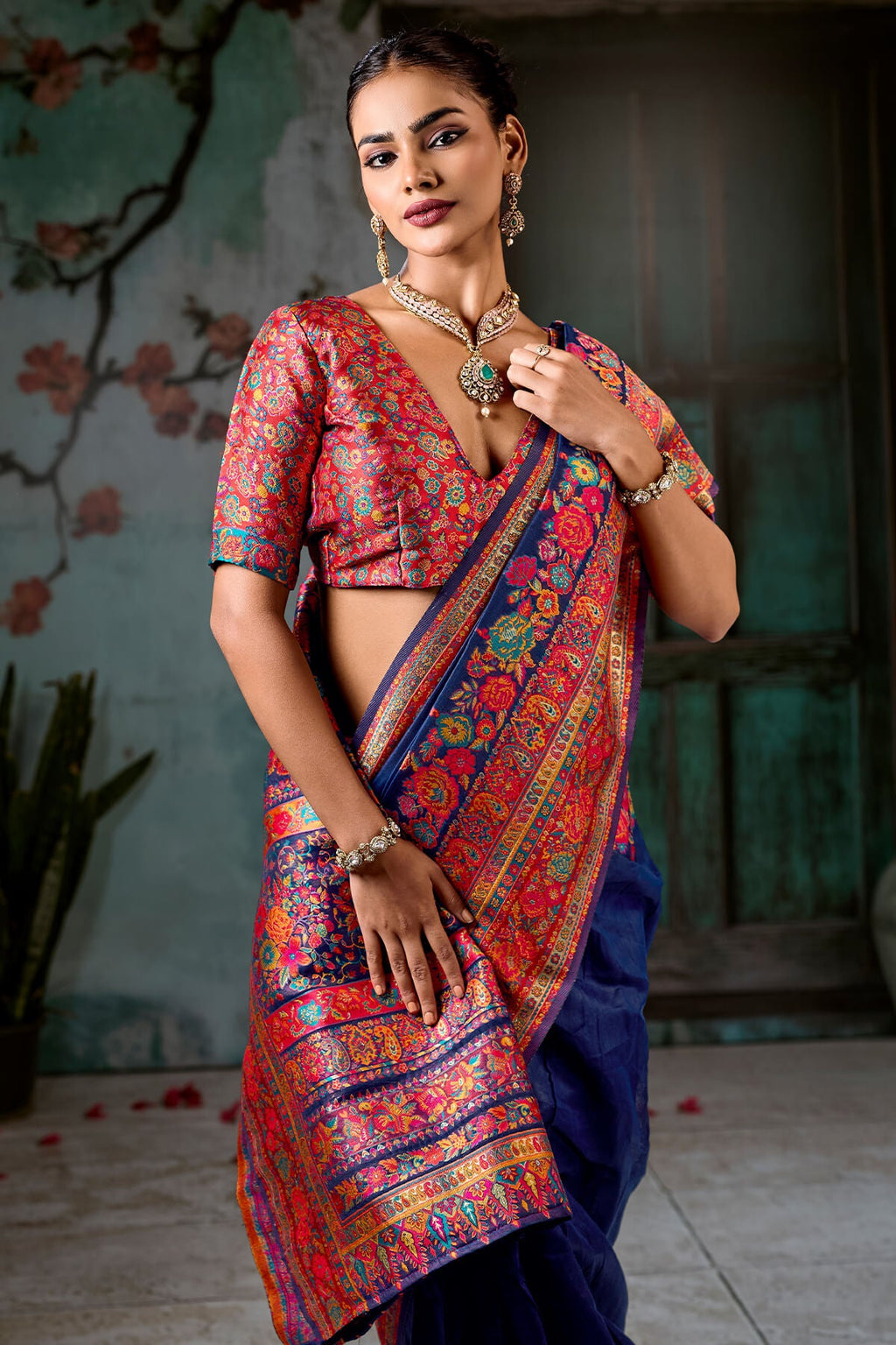 Gulf Blue Pashmina Silk Saree