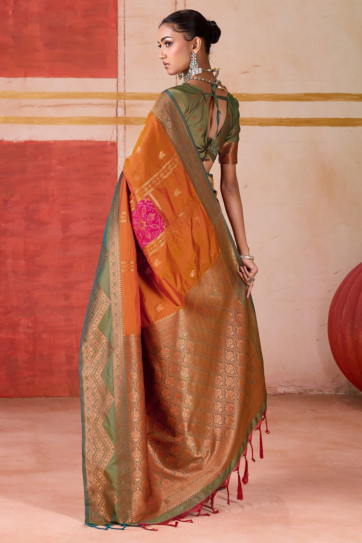 Halloween Orange Handloom Banarasi Silk Saree