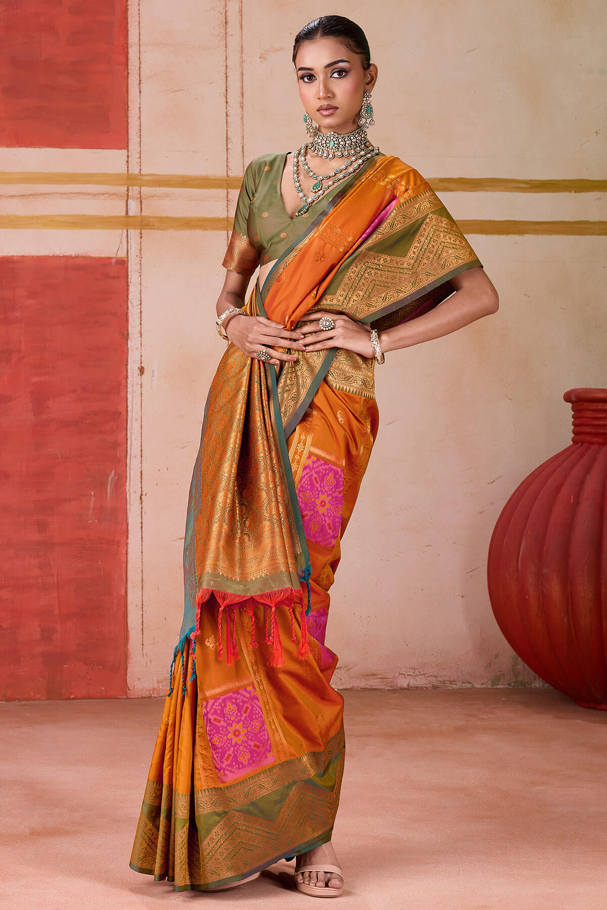 Halloween Orange Handloom Banarasi Silk Saree