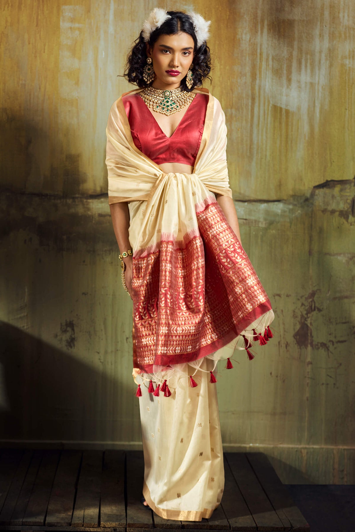 Hampton Beige Banarasi Handloom silk saree