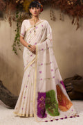 Hampton Beige Handloom Munga cotton Silk Saree
