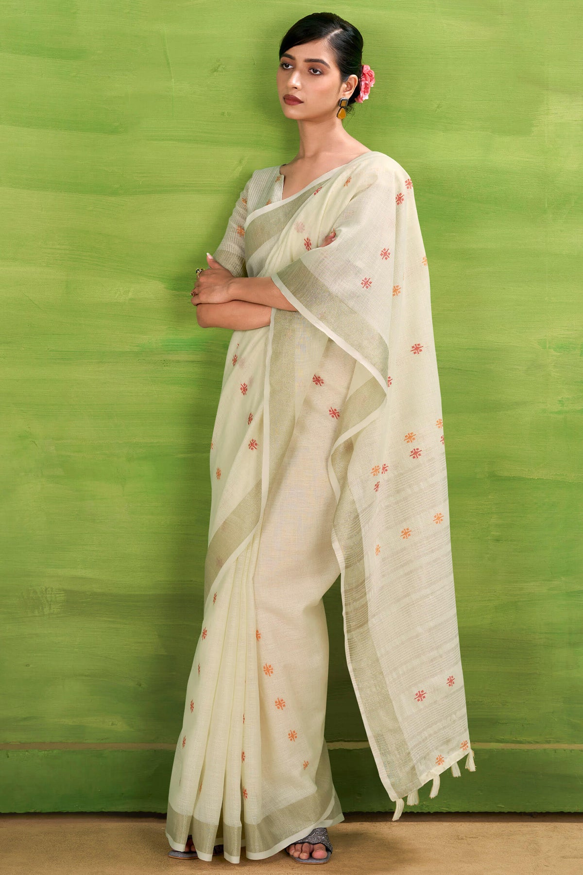 Hampton Beige Linen Silk Saree