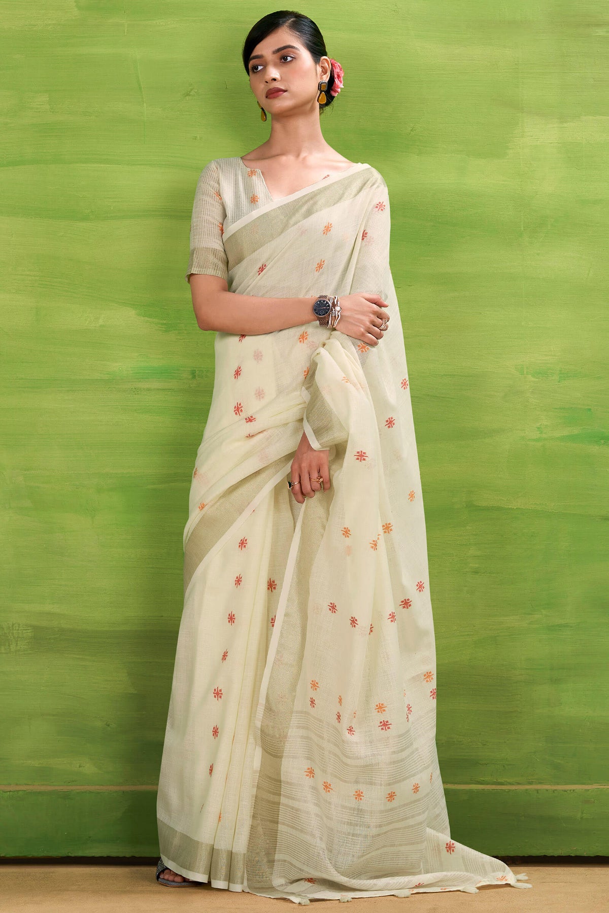 Hampton Beige Linen Silk Saree