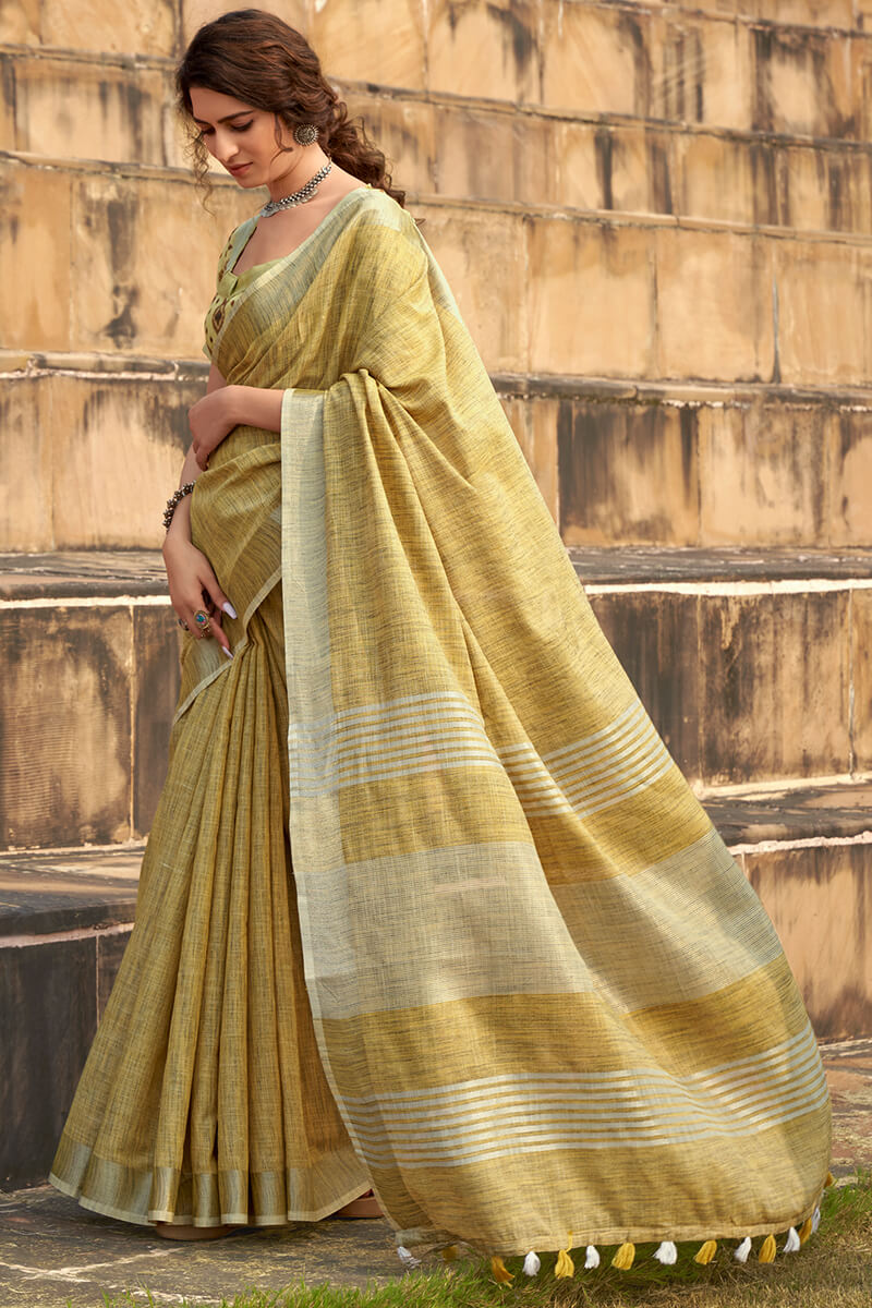 Harvest Gold Soft Linen Silk Saree