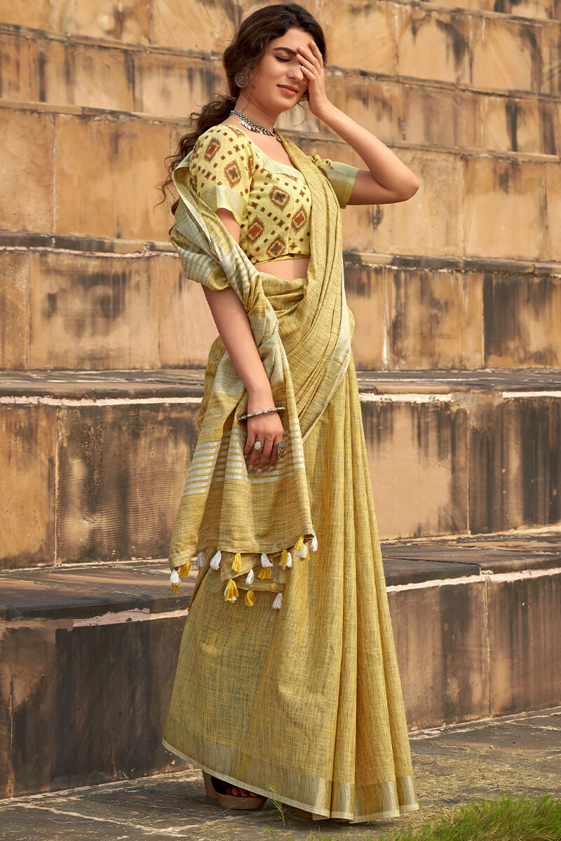 Harvest Gold Soft Linen Silk Saree