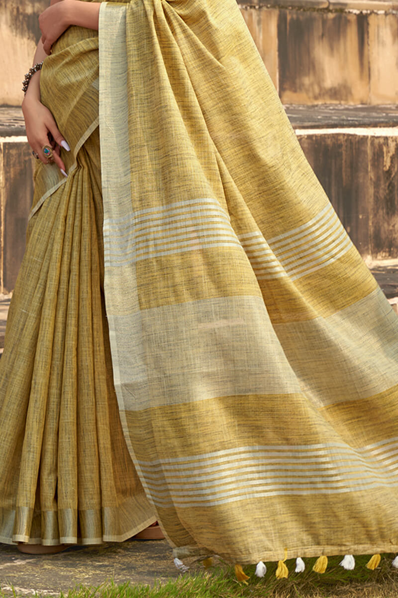 Harvest Gold Soft Linen Silk Saree