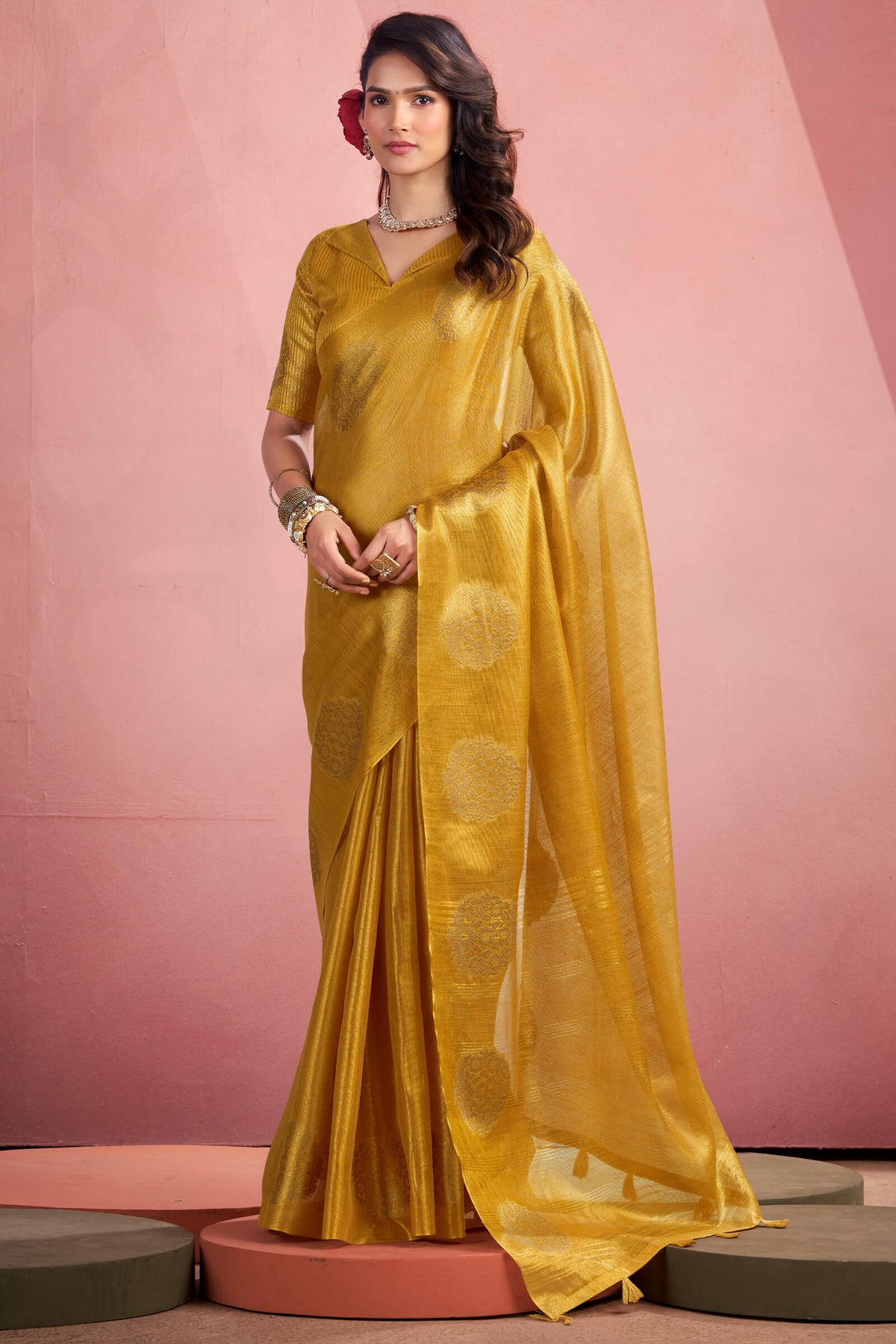 Harvest Gold Tissue Silk Saree