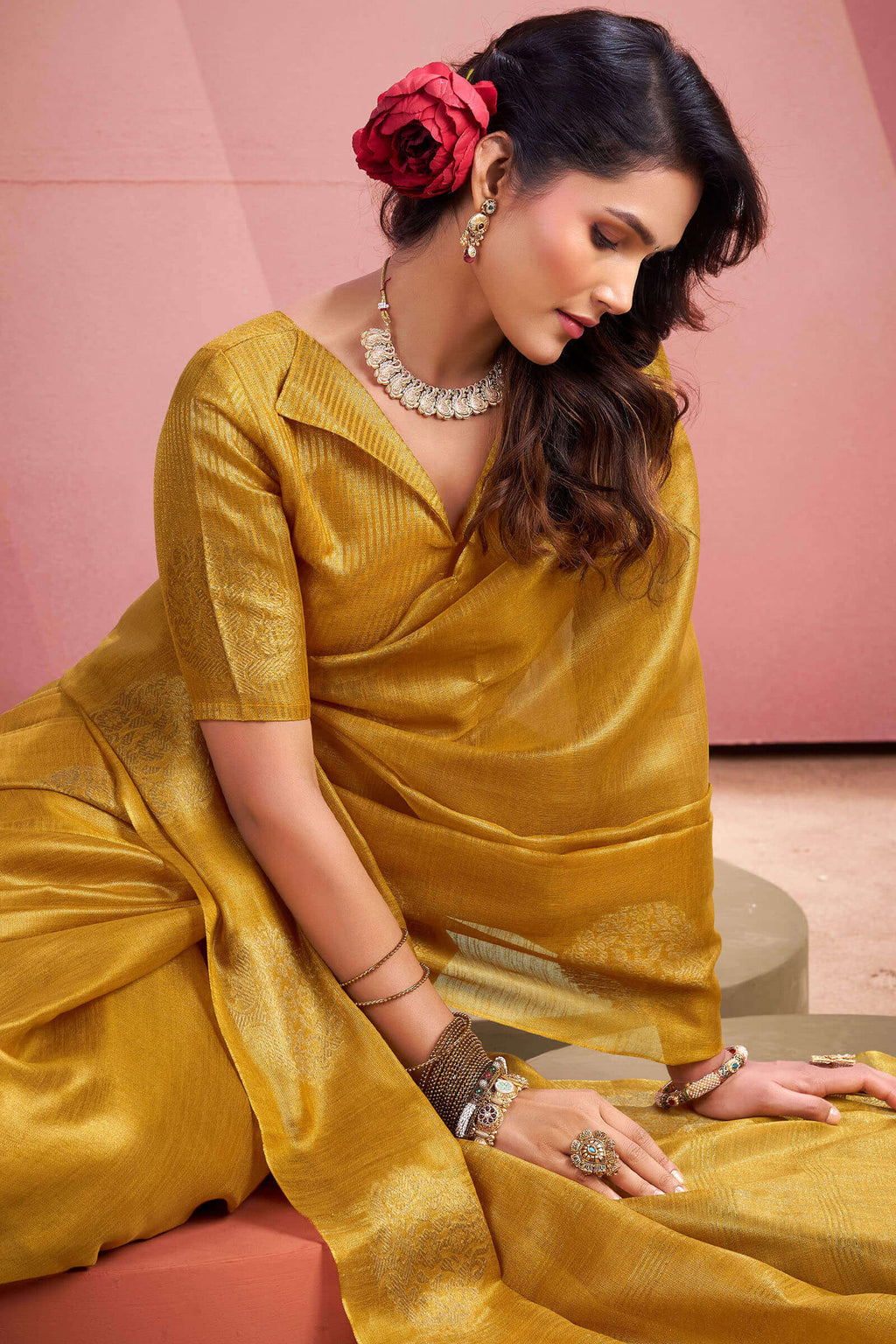 Harvest Gold Tissue Silk Saree