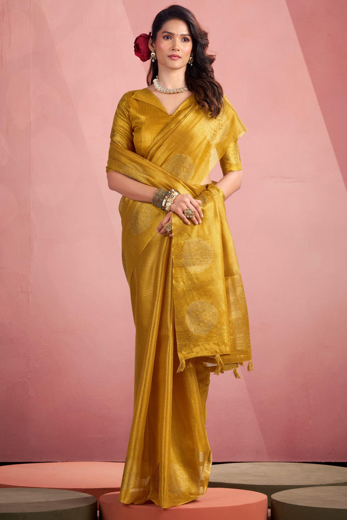 Harvest Gold Tissue Silk Saree