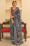 Haze Blue Digital Printed Soft Silk Saree