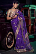 Haze Purple Banarasi Pure Silk Saree with Designer Embroidery Blouse Piece