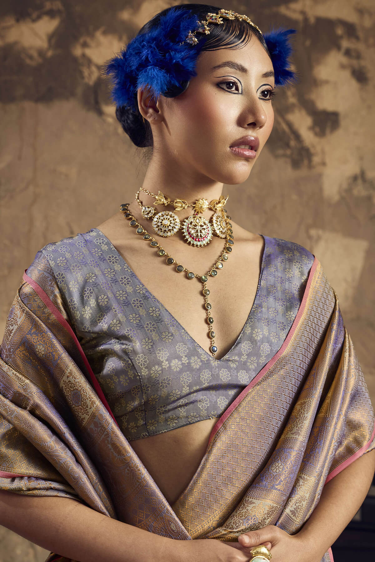 Heathered Grey Kanjivaram Silk Saree