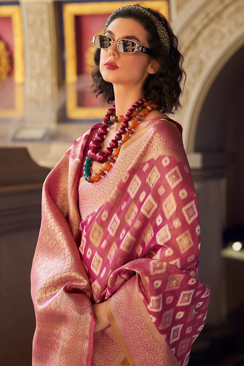 Hibiscus Pink Tissue Silk Saree