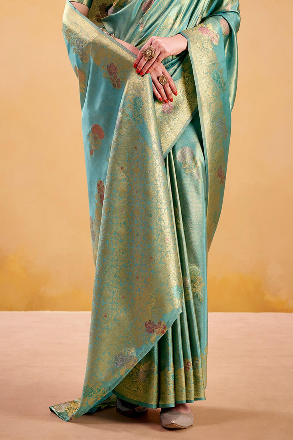 Hippie Blue Banarasi Tissue Silk Saree