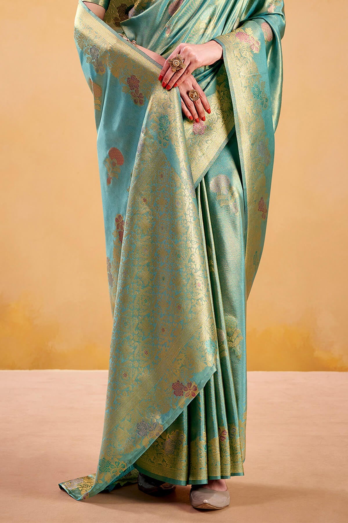 Hippie Blue Banarasi Tissue Silk Saree